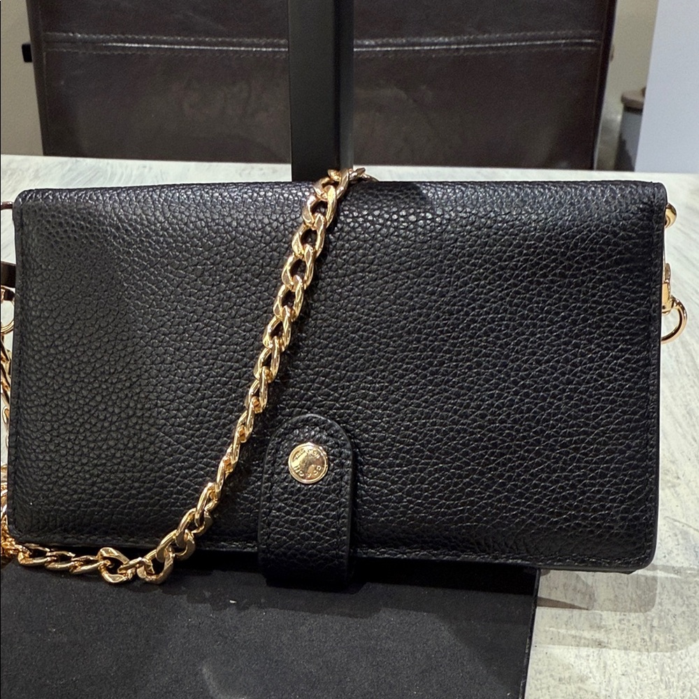 Coach Black Leather Wallet on Chain
